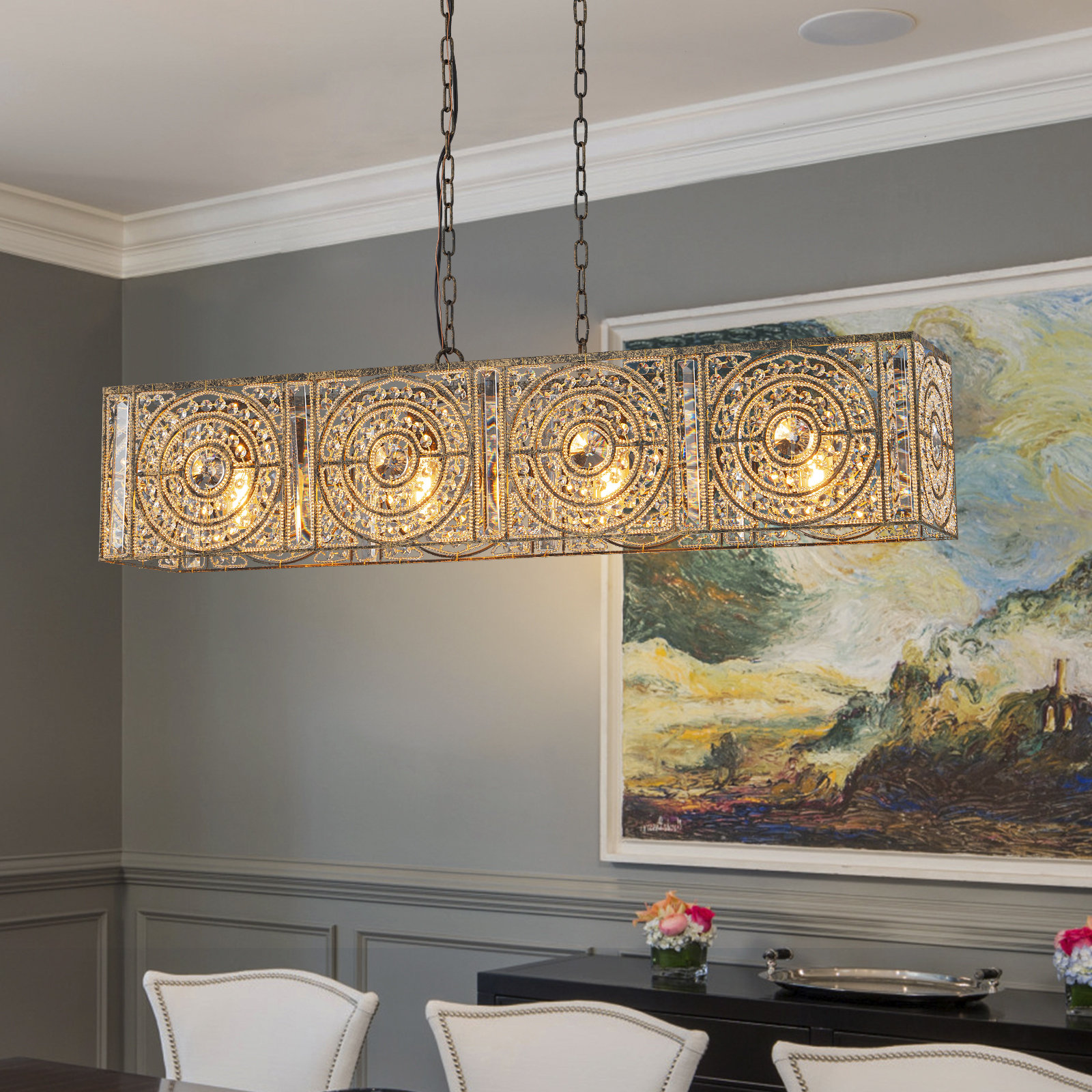Mercer41 Jaquille 4 - Light Dimmable Square / Rectangle Chandelier